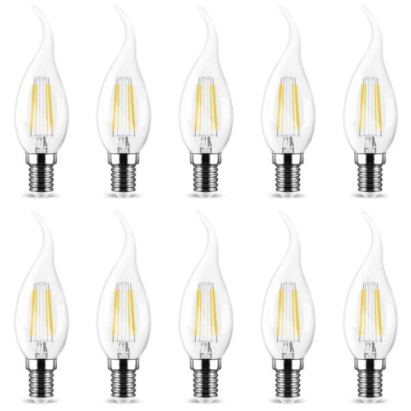 10er Sparpack | LED Leuchtmittel E14 Flamme C35T 4W Filament warmweiß (2700 K)