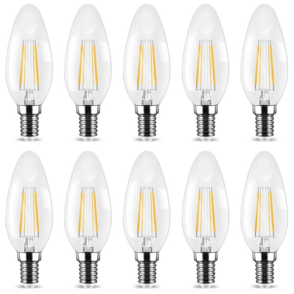 10er Sparpack | LED Leuchtmittel E14 Kerze | klar | C35 4W Filament | dimmbar warmweiß (2700 K)